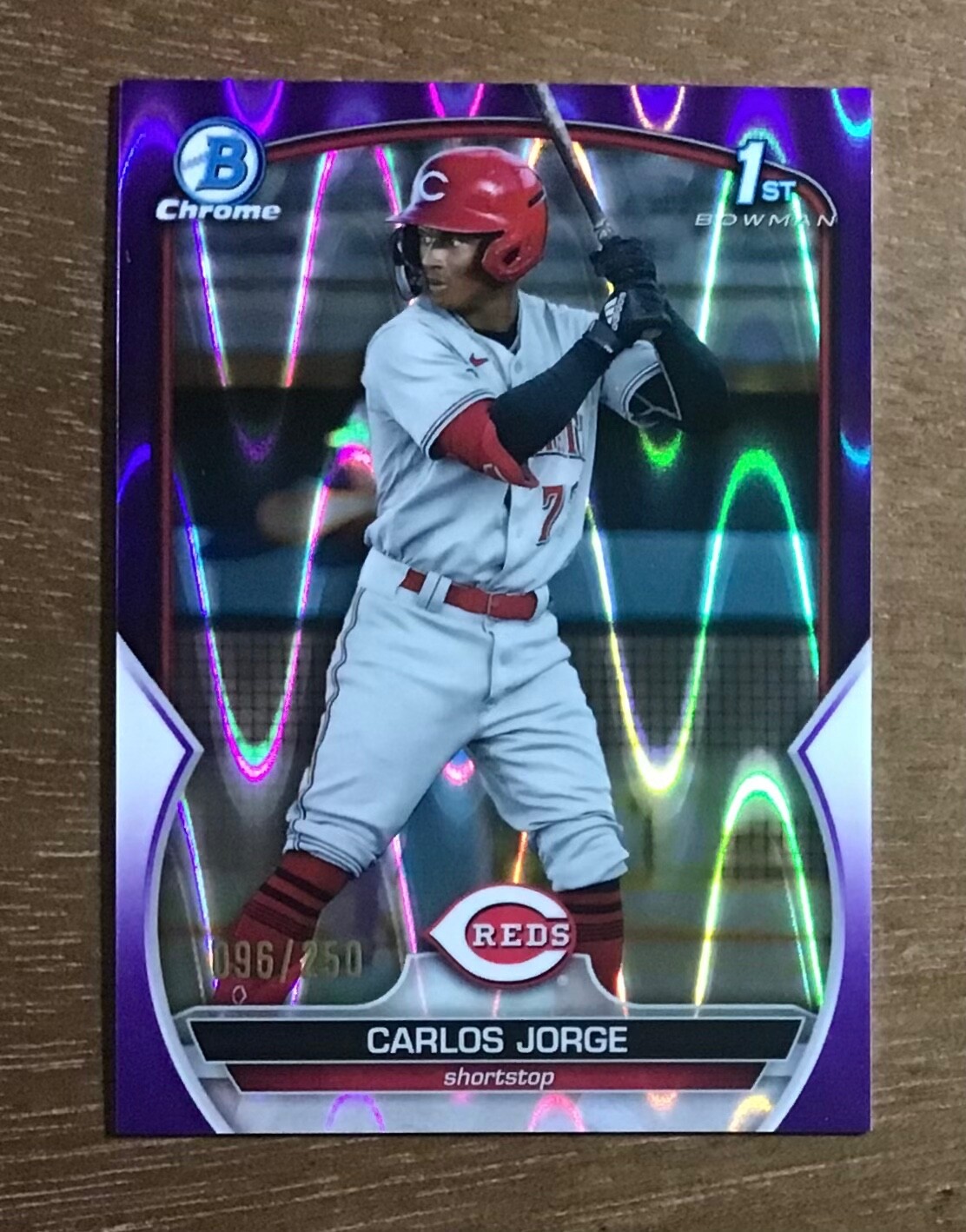 CARLOS JORGE 2023 Bowman 1st Chrome Purple Raywave Refractor #BCP-120 Reds /250