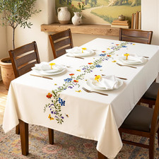 Embroidered Cotton Tablecloth 60 X 90 Inch Rectangle   Washable  Colorfast Tabl