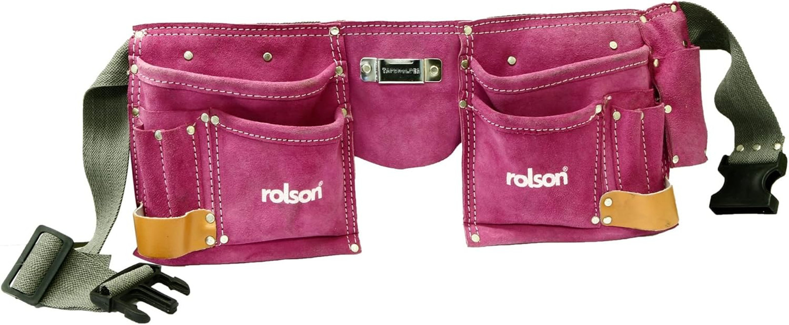 Ceinture porte-outils Rolson en cuir rose double avec poches renforcées