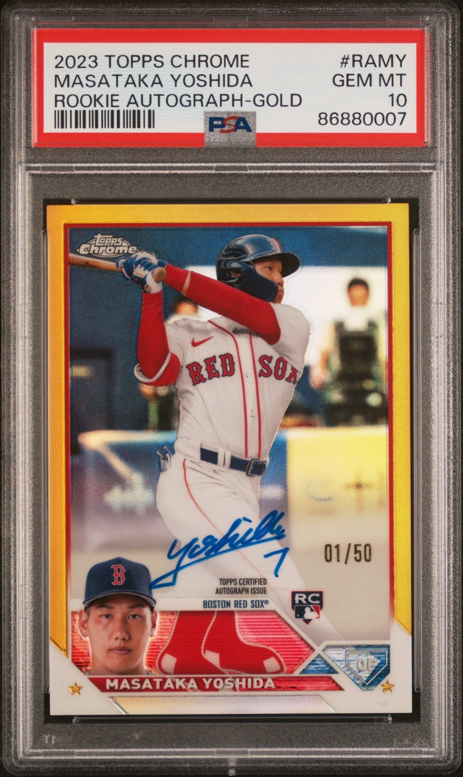 2023 Topps Chrome Rookie Auto Gold Refractor 01/50 #RAMY Masataka Yoshida PSA 10