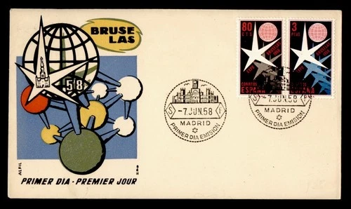 DR WHO 1958 SPAIN FDC BRUSSELS UNIVERSAL EXPO COMBO R49916