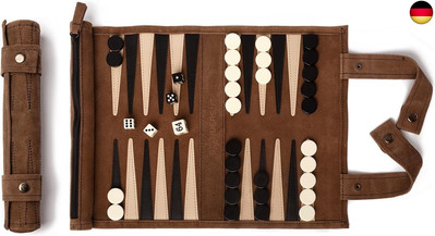 Sondergut Backgammon Brettspiel Mocca - Zum Rollen aus 100% Leder - Das