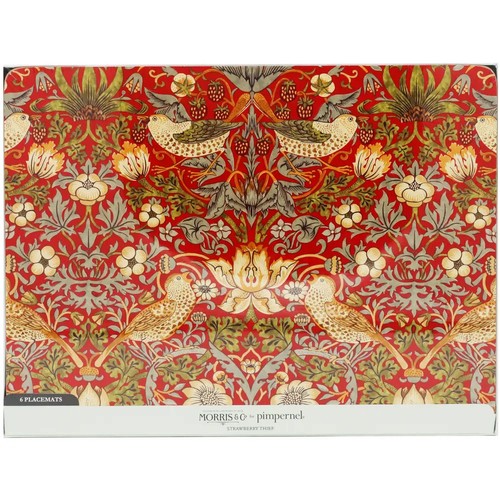 Morris & Co Placemats from Pimpernel Strawberry Thief Red Cork-Backed Set of 6 - Picture 3 of 5