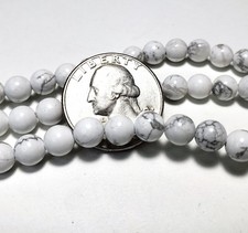 6mm White Howlite Round Gemstone Beads 8-Inch Strand