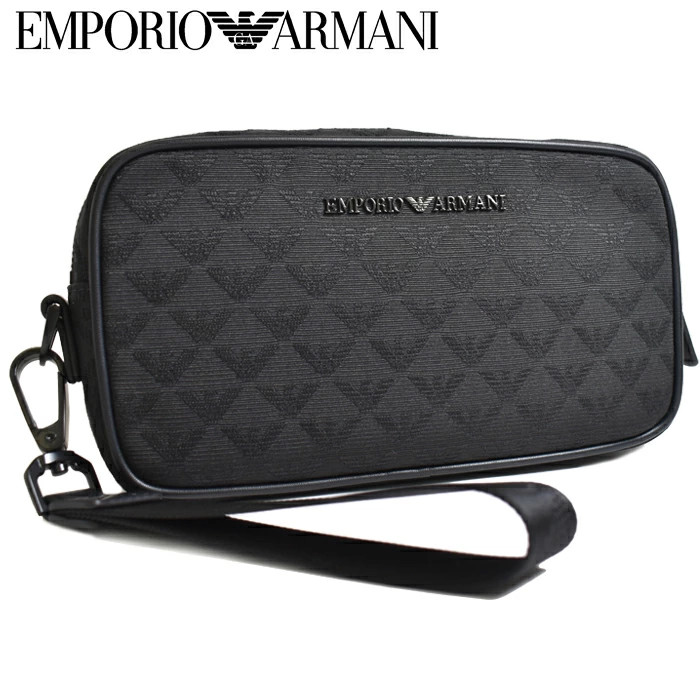 EMPORIO ARMANI Second Bag Clutch Bag Pouch BLACK Travel Pouch Second Bag
