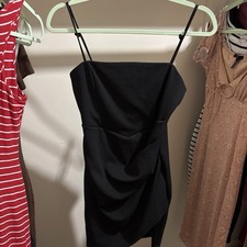 Windsor Black Solid Ruched Strappy Square Neck Mini Bodycon Dress, Women’s M