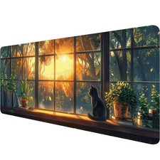 Cute Black Cat Desk Pad Mouse Green 11.8" x 31.5", Cat 018