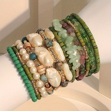 13Pcs Bohemian-style Famulti-layered Handmade Beaded Bracelet Set for Women