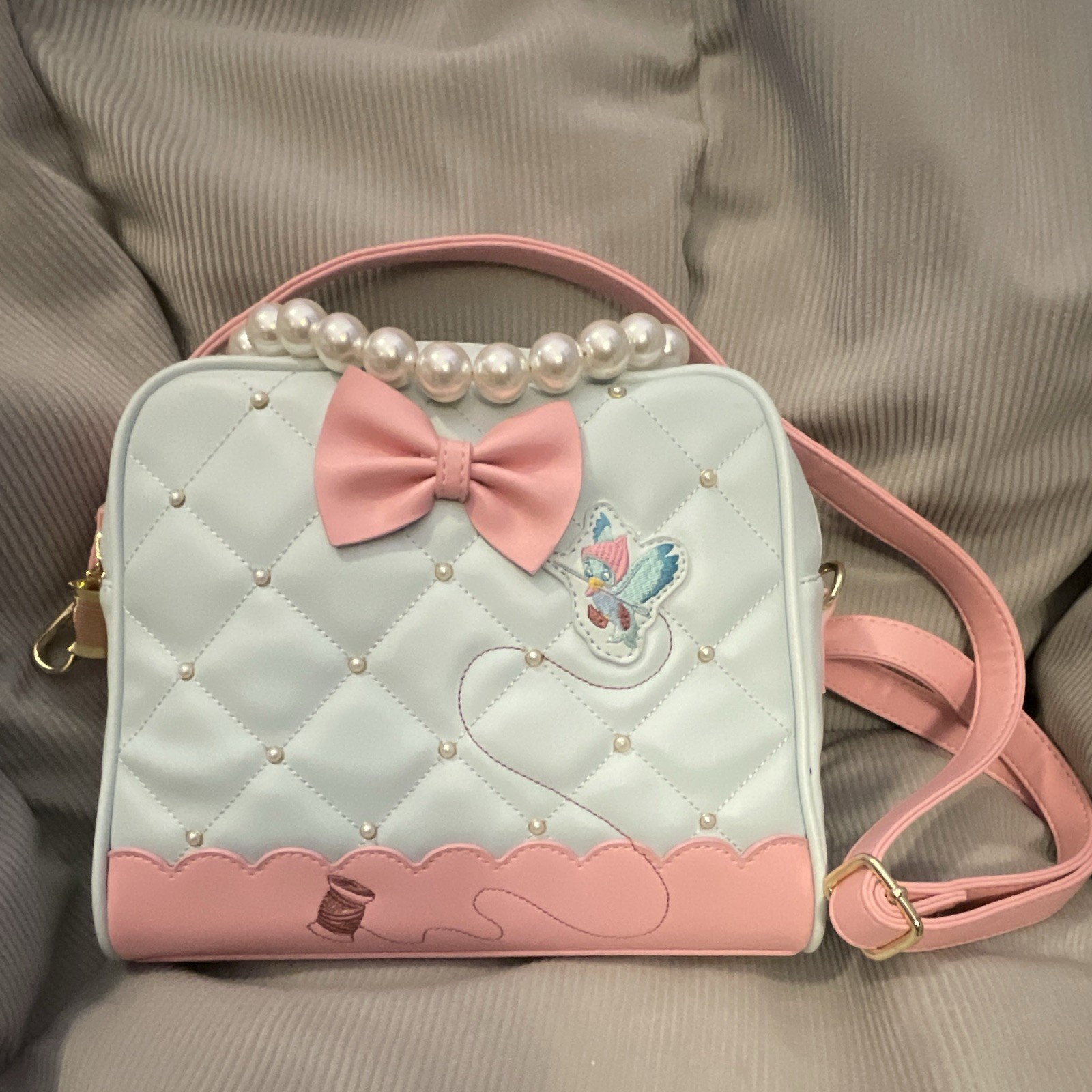 Loungefly Disney Cinderella Crossbody Bag Small Light Blue Pink Pearl Handle