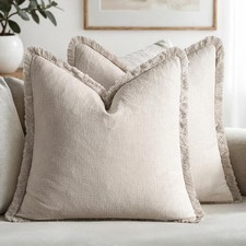 Decorative Throw Pillow Covers Neutral Linen Fringe Throw Pillows Set of 2 Na...