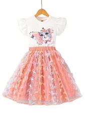 Size 6 Girls Two Piece Top  Skirt Set With 3D Butterflies