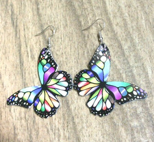 Butterfly Earrings Colorful Dangling on Pierced Silver Hook Earrings New Cute