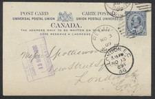 1909 #P26 2c Blue Edward VII UPU Card Regina SASK to London England