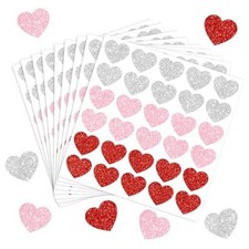 300Pcs Valentine' s Day Glitter Heart Stickers Red Pink White White Pink Red