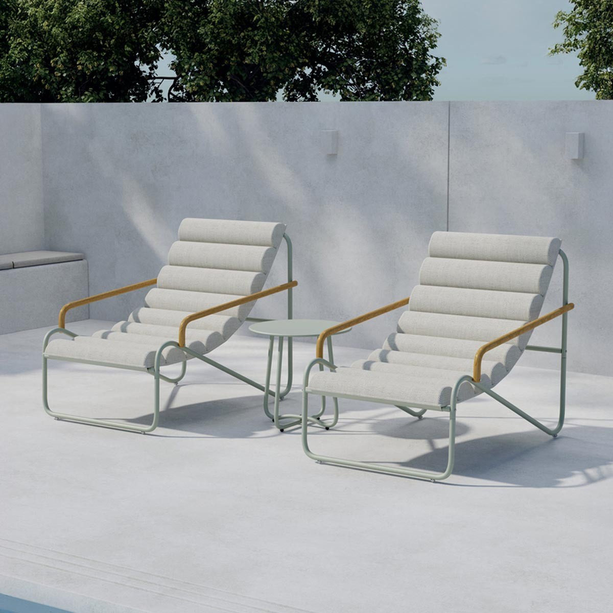 Salon de Jardin Lounge Ithaka 100cm Beige et Vert pour Terrasse - 3