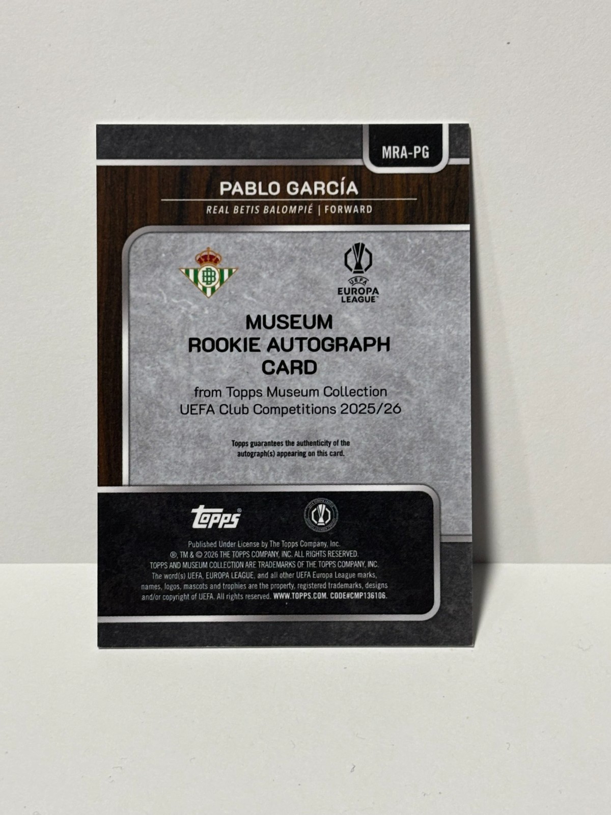 Pablo Garcia 2025-26 Topps Museum Collection UCC Rookie Auto RC /299 #MRA-PG view 2