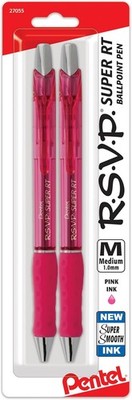 RSVP Super RT Ballpoint Pen, (1.0mm) Medium Line, Pink Ink, Pack of 2