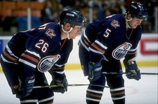Leftwinger Todd Marchant defenseman Greg deVries Edmonton Oilers i- Old Photo