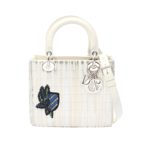 Christian Dior LADY DIOR 2WAY Shoulder Bag White Leather with Strap #RCB6069