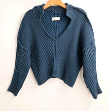 We The Free Sweater Size XS Freeway Teal Cotton V Neck Ribbed Oversized Crop