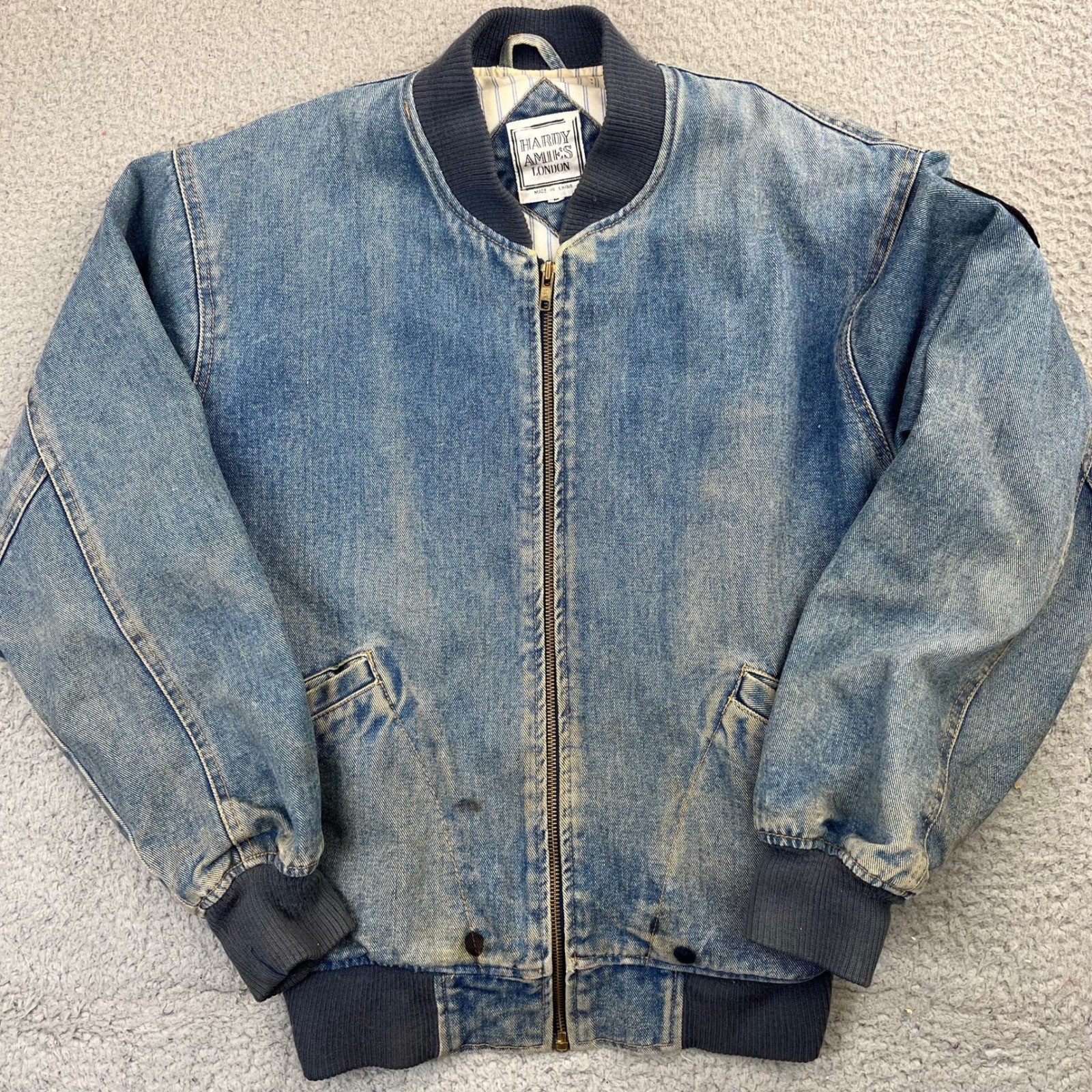 Hardy Amies, Giacca Bomber Vintage Hardy Amies Denim Londra Uomo M Blu Patch Moto