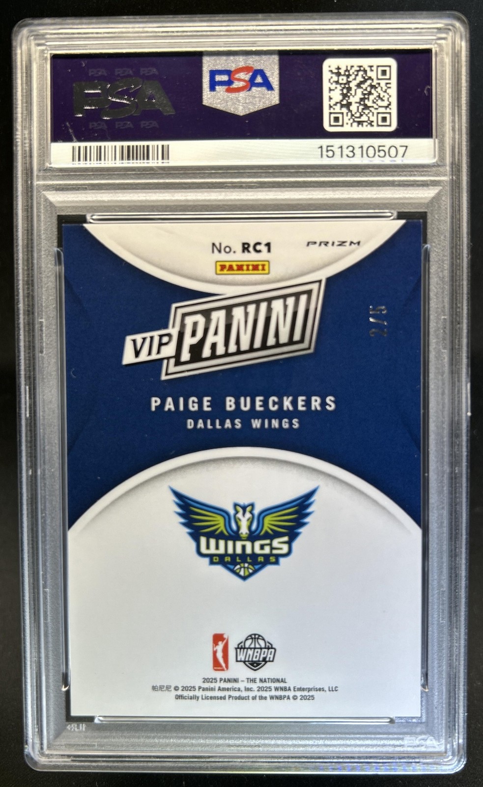 2025 Panini National NSCC VIP Gold Packs Paige Bueckers Black #/5 PSA 9 view 2