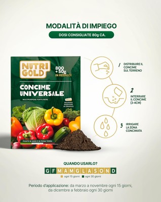 Concime Universale NutriGold Liquido - Per Orto, Aromatiche E Piante, Formula NPK 6-5-4