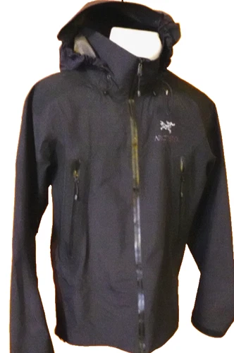 Arc'teryx Men’s beta Black Hooded Nylon Rain Coat Jacket Full zip Windbreaker~M image 3
