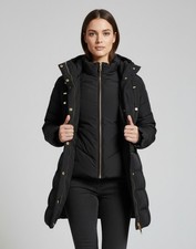 Cole Haan Signature Black Quilted Down Puffet Coat Jacket Gold Hardware S/P