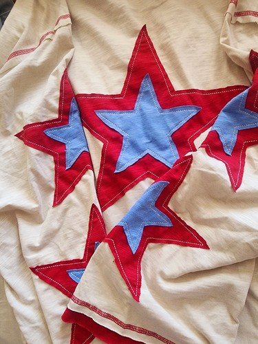 Blue Star Patchwork boho bohemian Hippie Cotton blouse Shirt Top XL READ!