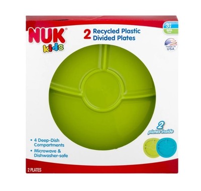 Nuk Kids Plastic Divided Plates, Microwave, Dishwasher Safe, BPA, Qty 2