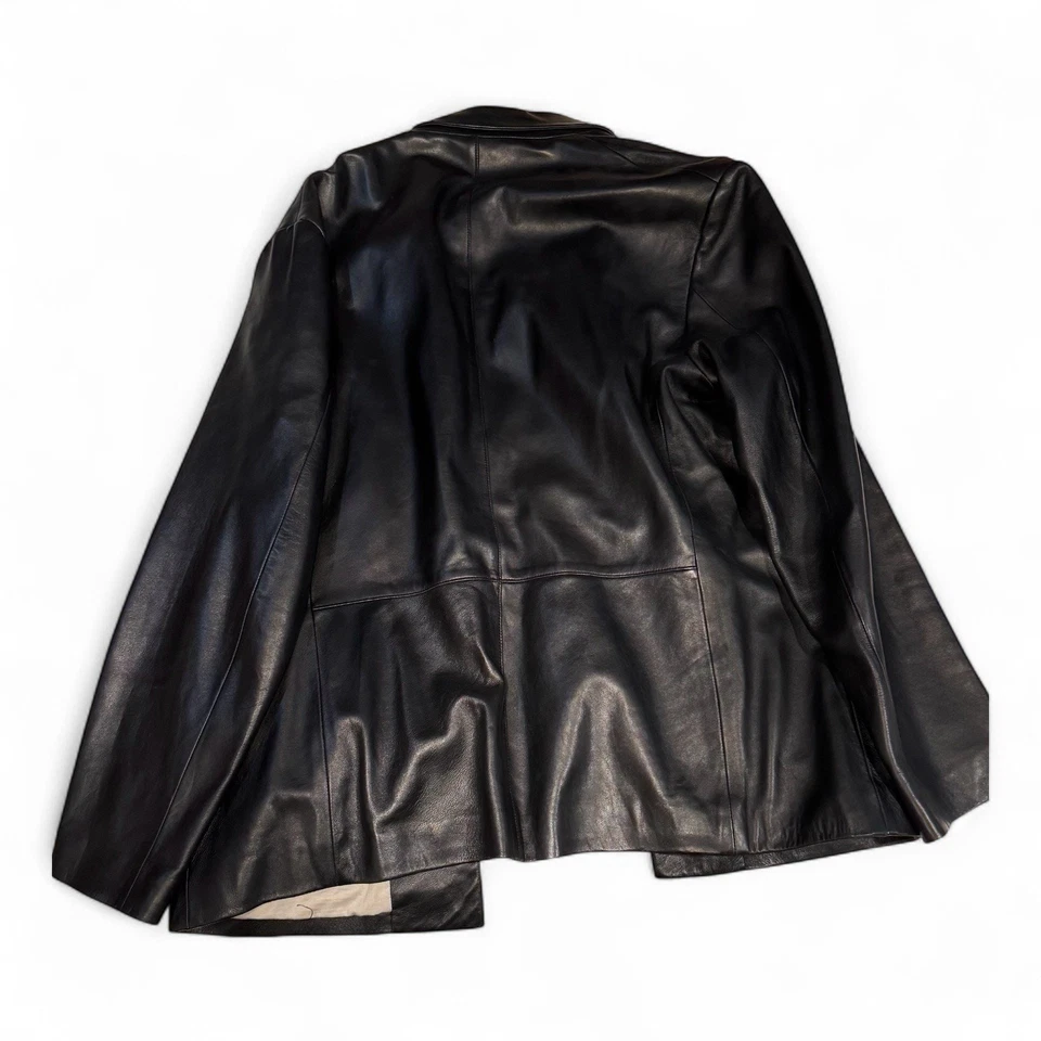 Blazer de cuero L Donna Karan New York - negro minimalista 4 bolsillos Foto 4 de 4