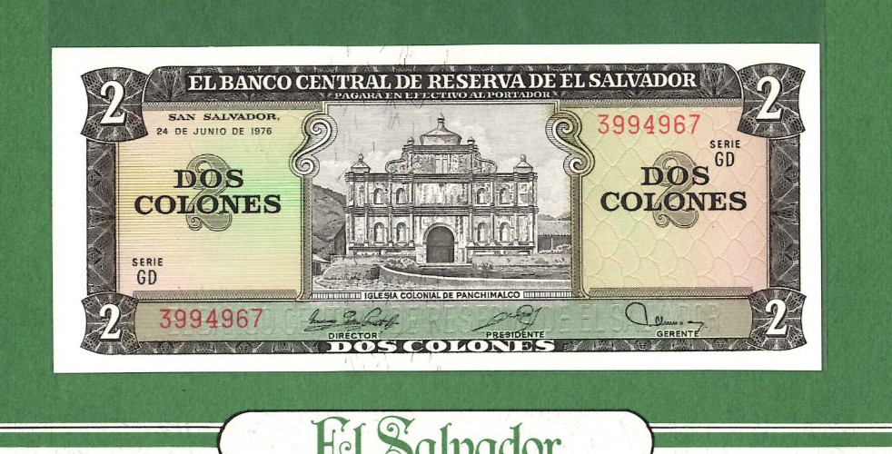 World Banknotes EL SALVADOR 2 Colones 24-JUN-1976  P-124a.2 UNC 3994967