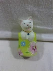 Vintage Fenton Satin Floral Cat in Bag with Gemstone Figurine - Green Bag