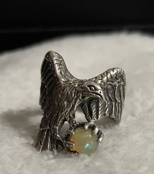 925 Sterling Silver Eagle With Rare Fire Opal Siz… - image 1