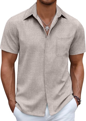 Men's Casual Linen Beach Shirt Button Down Summer Shirt Hawaiian Shirts - Afbeelding 6 van 65