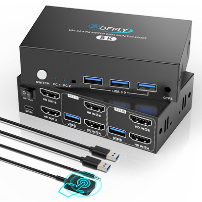KVM Switch 2 Monitore 2 PC 8K,HDMI USB 3.0 KVM Umschalter für zwei Monitore