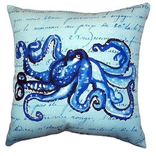 Blue Script Octopus No Cord Pillow 18x18