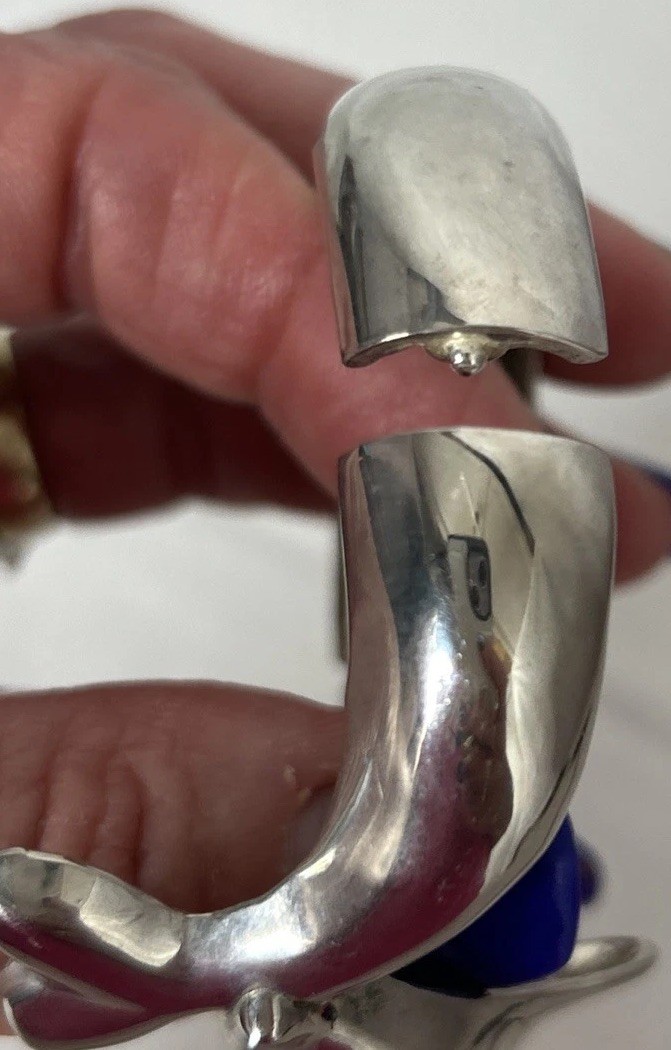 Silver tone Dolphin Cuff Hinge Bracket Rhinestone… - image 9