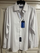 Nautica Mens Performance Dress Shirt Slim Fit White Micro Print Stretch Sz L NWT