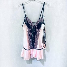 Womens Corset Babydoll Lingerie Set Small Pink Black Lace Teddy G String