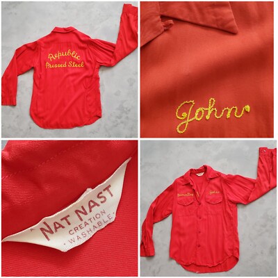 1950~60s NAT NAST オープンカラーシャツ　50s 60s Vintage 50s Nat Nast Shirt Rayon Gabardine Chain Stitch Loop