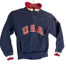 Ralph Lauren Sweatshirt Boys Small 8 Polo USA 1/4 Zip Cowl Neck Pocket Sweater