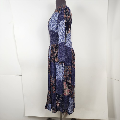 Maxi Vestido Floral Vintage Años 80/90 Boho Azul Patchwork Talla M - Imagen 4 de 11