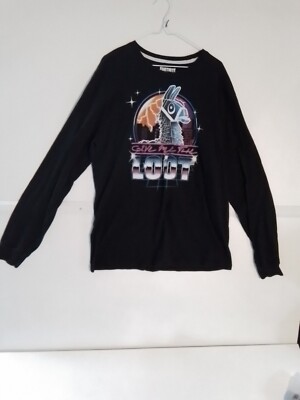 Fortnite Give Me The Loot Llama Men's Black Long Sleeve T-Shirt Size Xl