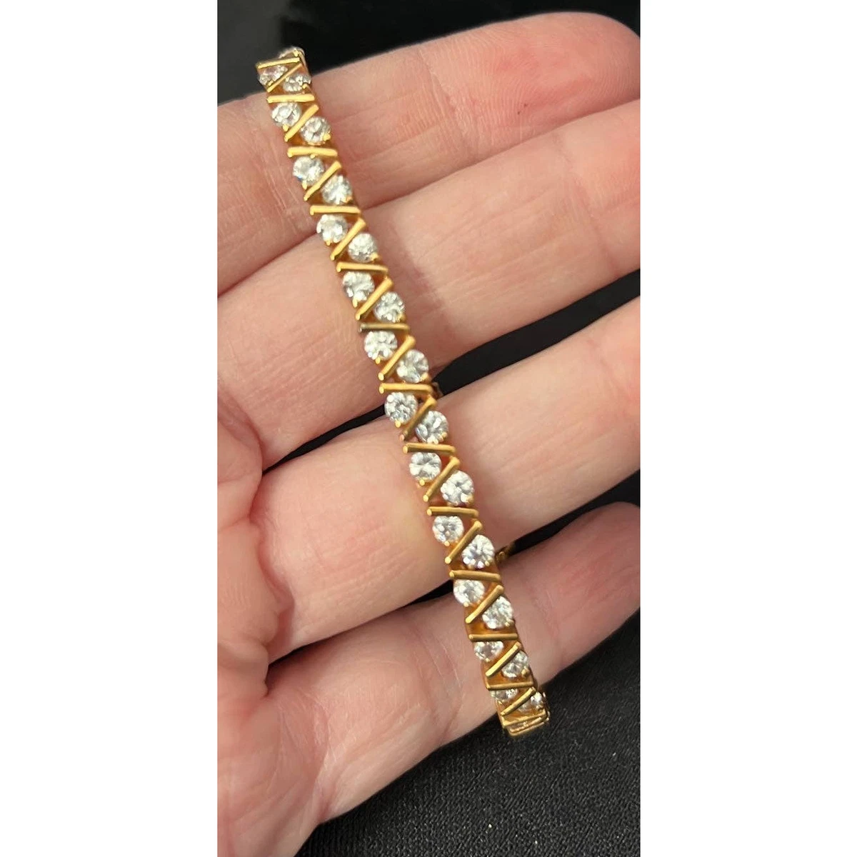 Vintage Han 925 Thai Sterling Vermeil Clear Rhinestone Bracelet eBay