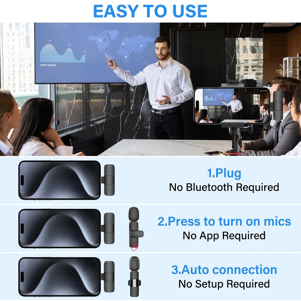 Micrófono Lavalier inalámbrico para teléfono Android USB-C, micrófono de solapa - Imagen 3 de 4