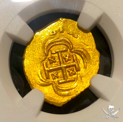 MEXICO 1 ESCUDO 1714 1715 FLEET SHIPWRECK FIN KN. NGC 65 GOLD