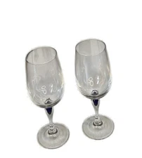 Set of 2 Courvoisier Cognac Crystal Snifter Glass Cobalt Blue Teardrop Stem