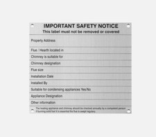 Chimney Notice/Data Plate Woodburner Logburner Multi Fuel Stove Flue